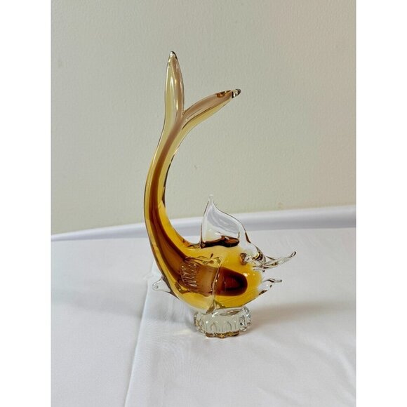 Vintage Italian Murano Glass Fish Sculpture | Amber | Hand-Blown | 9.8" Tall - Picture 5 of 9